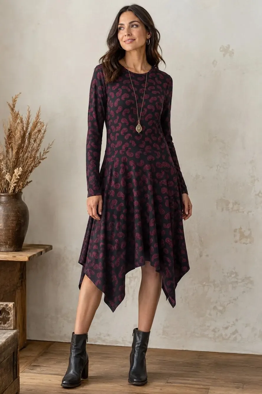Michael Kors Dropped Waist Dress Women’s Sz M Dark Ruby Paisley Print NWT Boho